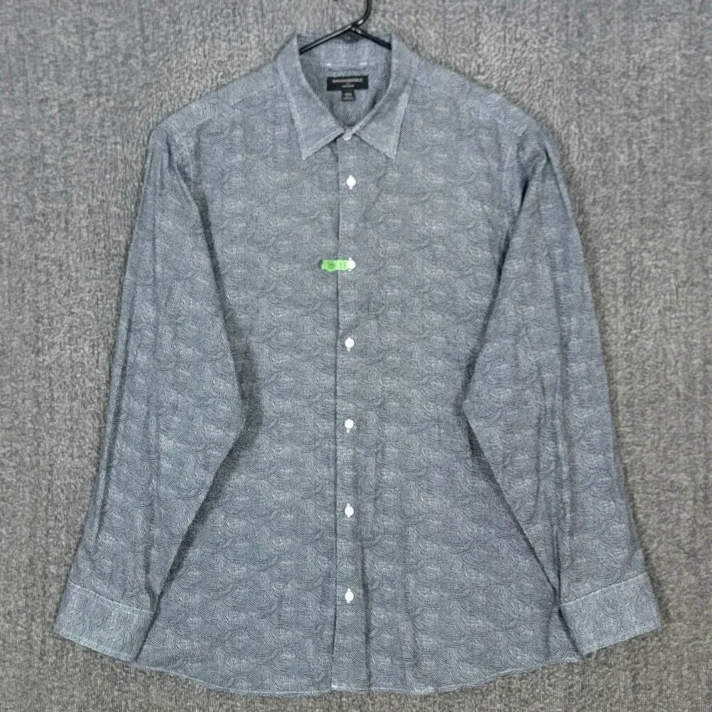 Banana Republic Shirt Mens XXL Blue Polka Dot Camo Print Linen Blend Long Sleeve